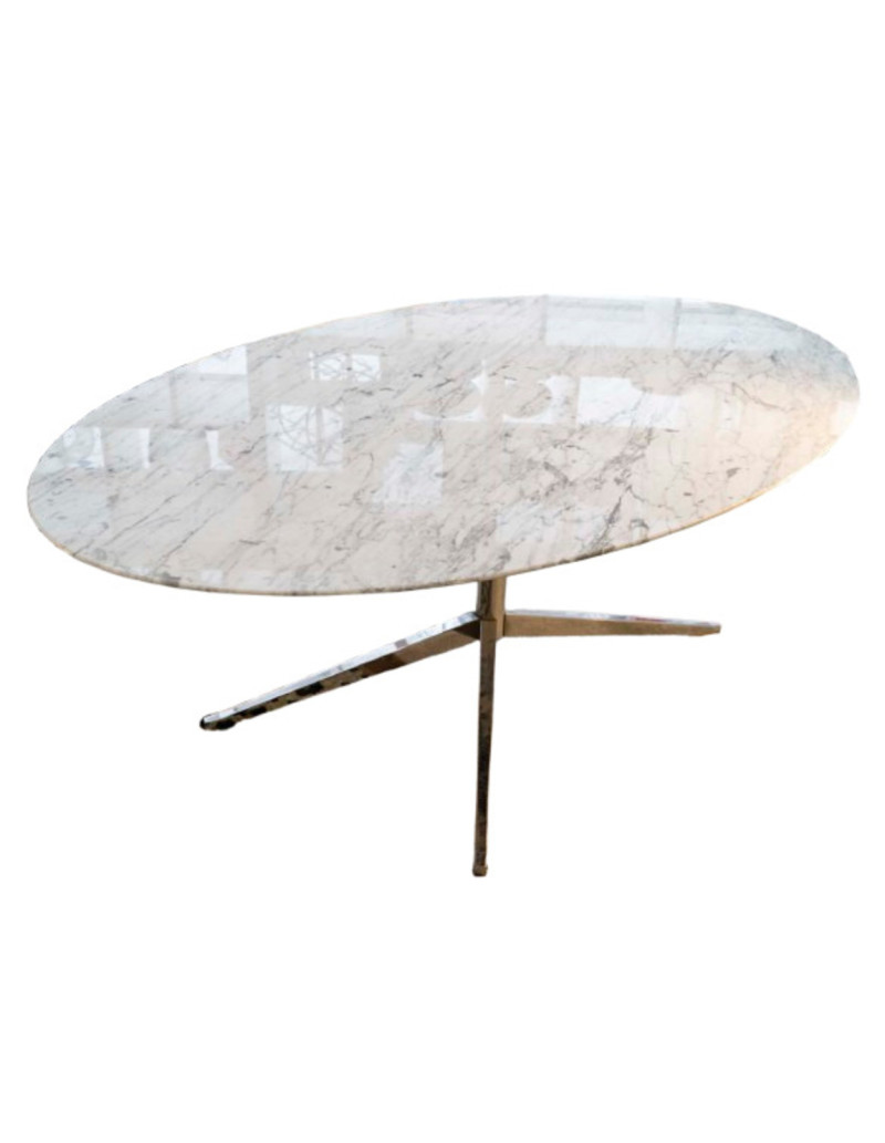 Florence KNOLL, arabescato oval table - Marble and chromed steel