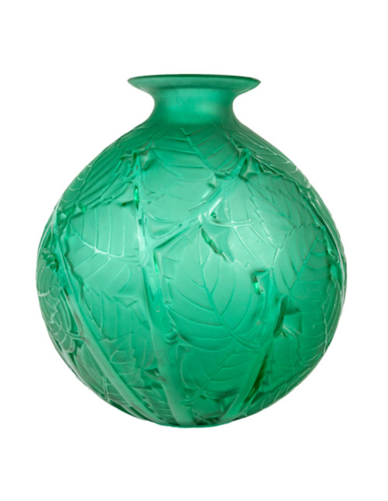 René LALIQUE -1929, “Milan” Vase. Green-tinted glass proof