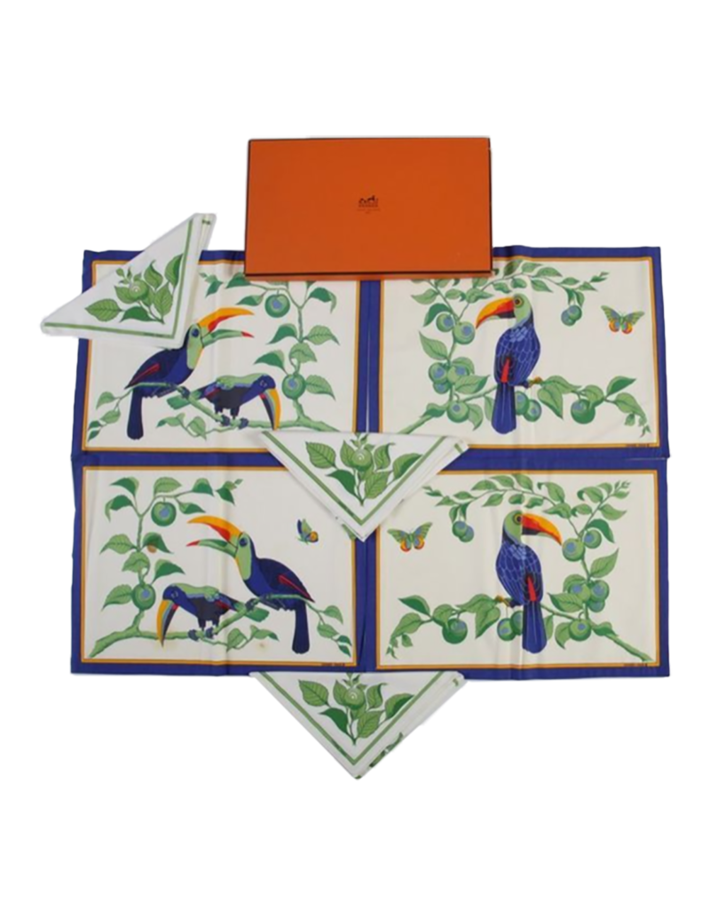 HERMÈS Paris, Les TOUCANS - 4 SETS DE TABLE ET 4 SERVIETTES