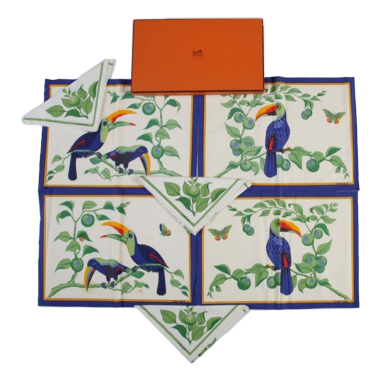 HERMÈS Paris, Les TOUCANS - 4 SETS DE TABLE ET 4 SERVIETTES