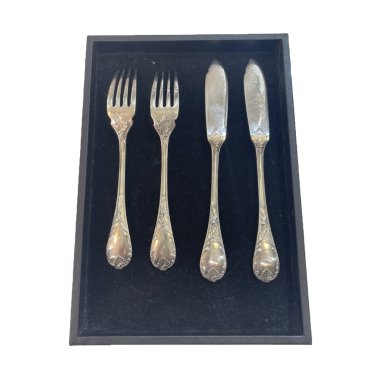 Christofle : "Marly" 12 silver-plated fish cutlery